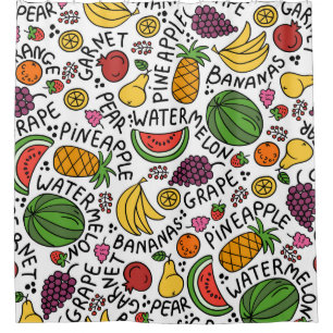 Cortina Para Box padrão colorido vintage sobre o tema da comida, p