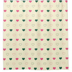 Cortina Para Box Padrão contínuo - Corações Rosa e Verde em Creme