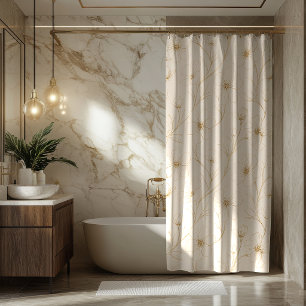 Cortina Para Box Padrão contínuo de arte linear floral em ouro eleg