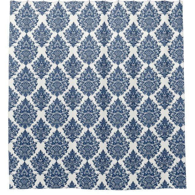 Cortina Para Box Padrão damasco azul real (Frente)