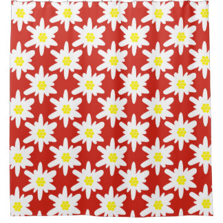 Cortina Para Box Padrão das flores brancas de Edelweiss em vermelho
