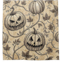 Padrão de Abóbora de Halloween Vintage com Videira
