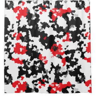 Cortina Para Box Padrão De Abstrato Branco E Preto Vermelho Cristal