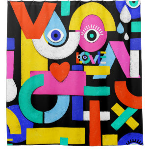 Cortina Para Box Padrão de abstrato colorida com dentro de amor de