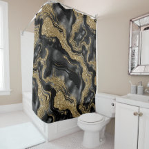 Padrão de Ágata Preto e Dourado Elegante com Brilh