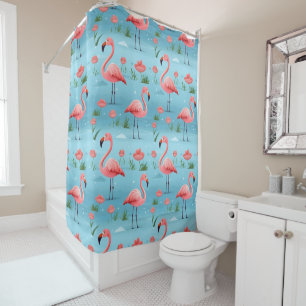 Cortina Para Box Padrão de Água Azul Flamingo