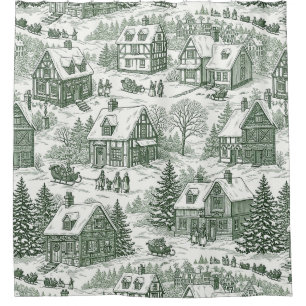 Cortina Para Box Padrão de Aldeia de Natal Vintage Verde Toile (2)
