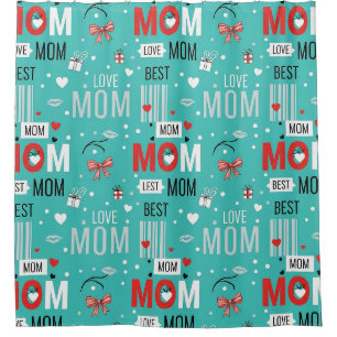 Cortina Para Box Padrão de Amor de Mãe de Quadrinhos Turquesa Retro