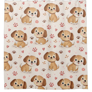 Cortina Para Box Padrão de aquarela de corações de cachorrinho fofo