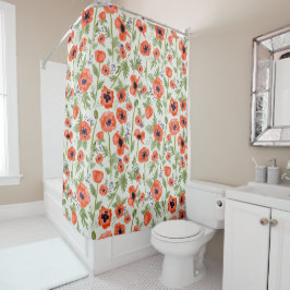 Cortina Para Box Padrão de Aquarela Floral de Papoila Laranja