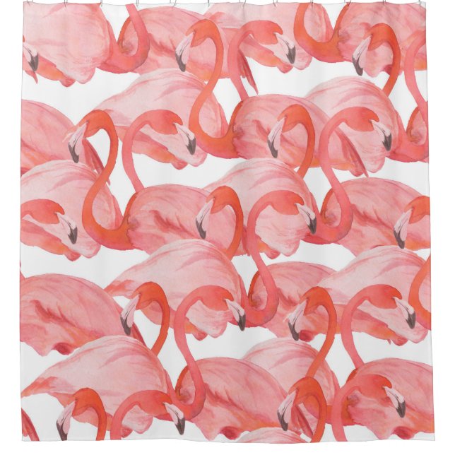 Cortina Para Box Padrão de aquarela sem costura com flamingos (Frente)