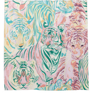 Cortina Para Box Padrão de Arte do Tigre de Cor do Pastel