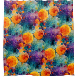 Cortina Para Box Padrão de Arte Fractal Laranja Roxo Teal Vibrante