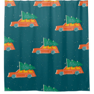 Cortina Para Box Padrão de Árvore de Natal de Carro Retroativo