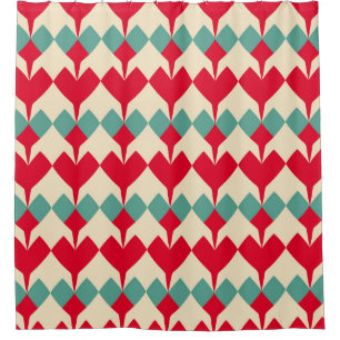 Cortina Para Box Padrão de azulejo de cor azul, vermelho.