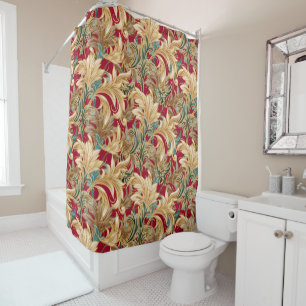 Cortina Para Box Padrão de Bliss Rococo Vermelho-Verde-Dourado