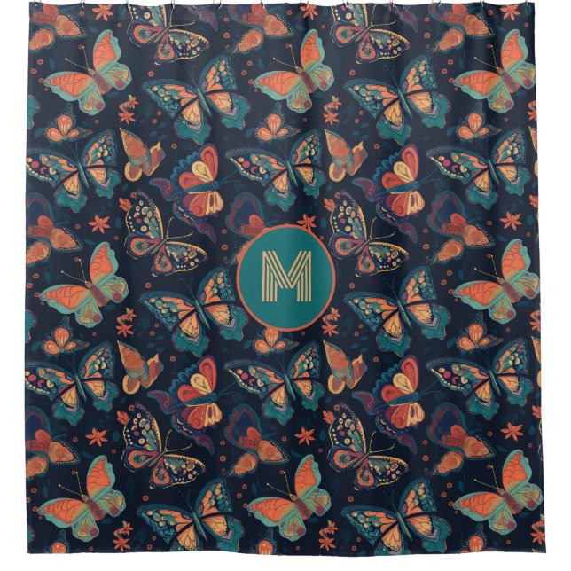 Cortina Para Box Padrão de Borboleta Monograma Personalizado (Frente)