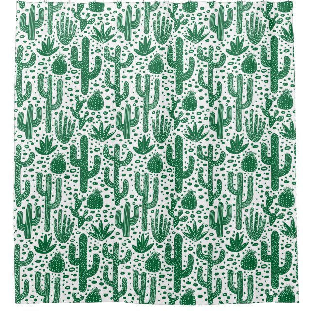 Cortina Para Box Padrão de Cactus - Floresta Verde e Branco (Frente)