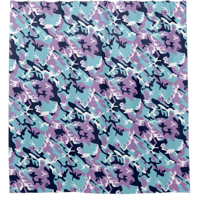 Cortina Para Box Padrão de Camo - Marinho azul roxo Branco (Frente)