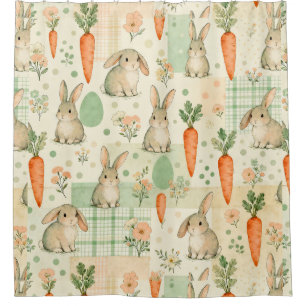 Cortina Para Box Padrão de Casa de Coelhos e Cenouras Fofos (1)