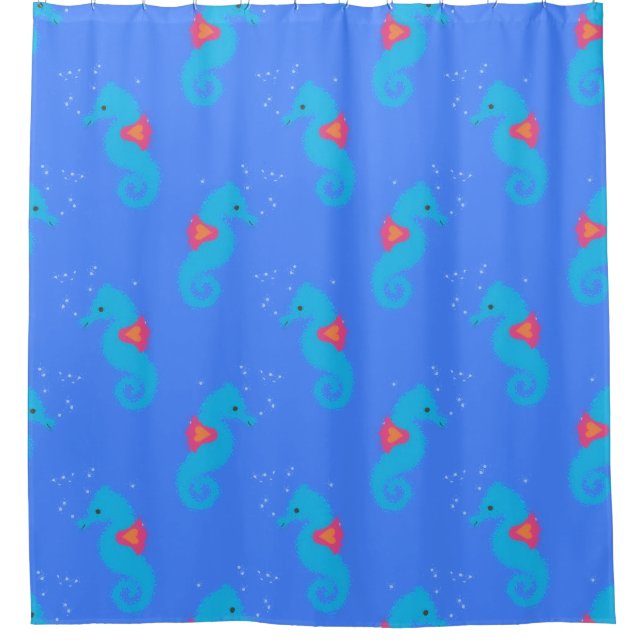 Cortina Para Box Padrão de Cavalo-Marinho Azul (Frente)