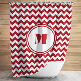 Cortina Para Box Padrão de Chevron Listrado Vermelho Branco Monogra