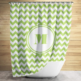 Cortina Para Box Padrão de Chevron Verde Lima e Branco Monogramado