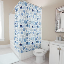 Cortina Para Box Padrão de Círculos Brancos em Aquarela Azul