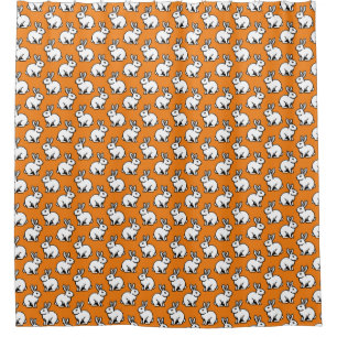 Cortina Para Box Padrão de coelhos - Preto, Branco e Laranja