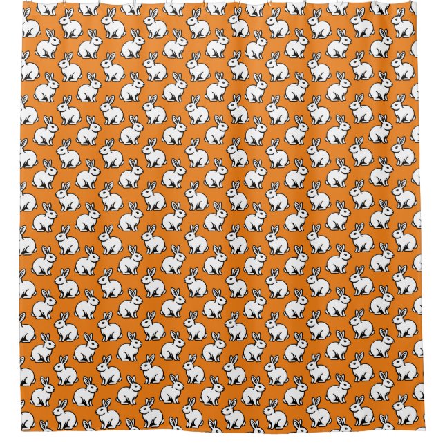 Cortina Para Box Padrão de coelhos - Preto, Branco e Laranja (Frente)