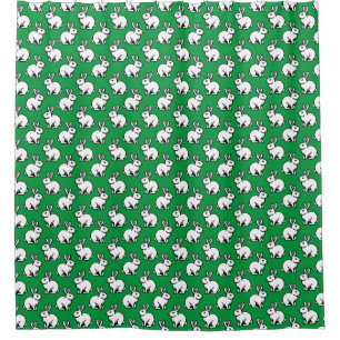 Cortina Para Box Padrão de coelhos - Preto e Branco e Kelly Verde