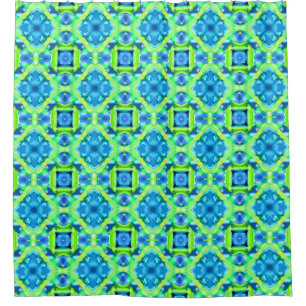Cortina Para Box Padrão de Coletor Azul e Verde limão