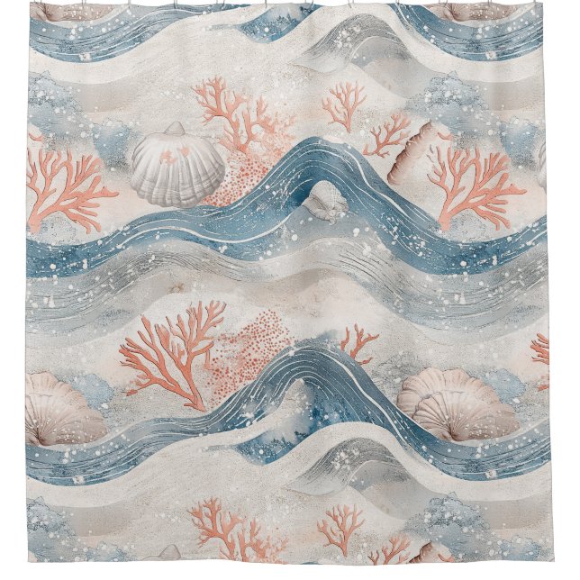 Cortina Para Box Padrão de Concha de Coral Aqua Tropical (Frente)