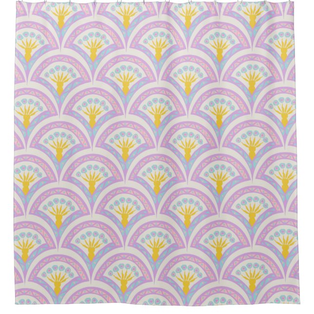 Cortina Para Box padrão de concha em cores pastel (Frente)