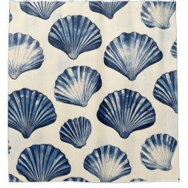 Cortina Para Box Padrão de conchas do mar azul marinho