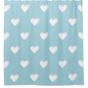 Cortina Para Box Padrão de Coração Simples Branco Azul