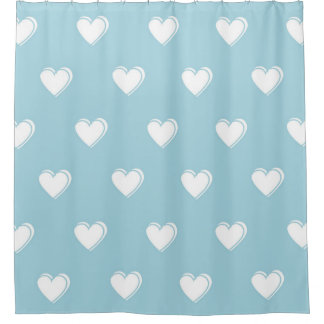 Cortina Para Box Padrão de Coração Simples Branco Azul