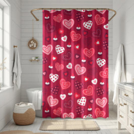 Cortina Para Box Padrão de corações do Namorados vermelho