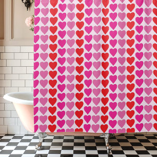 Cortina Para Box Padrão de Corações Rosa Vermelho Divertido para o