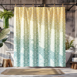 Cortina Para Box Padrão de Deco Amarelo de Arte Turquesa Amarelo