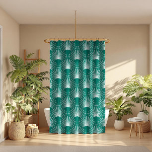 Cortina Para Box Padrão de Deco de Arte Verde e Branca