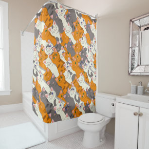 Cortina Para Box Padrão de diagonal do gato preto branco do Ginger