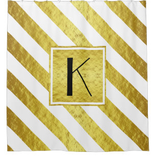 Cortina Para Box Padrão De Dourado E Branco De Listras De Diagonal
