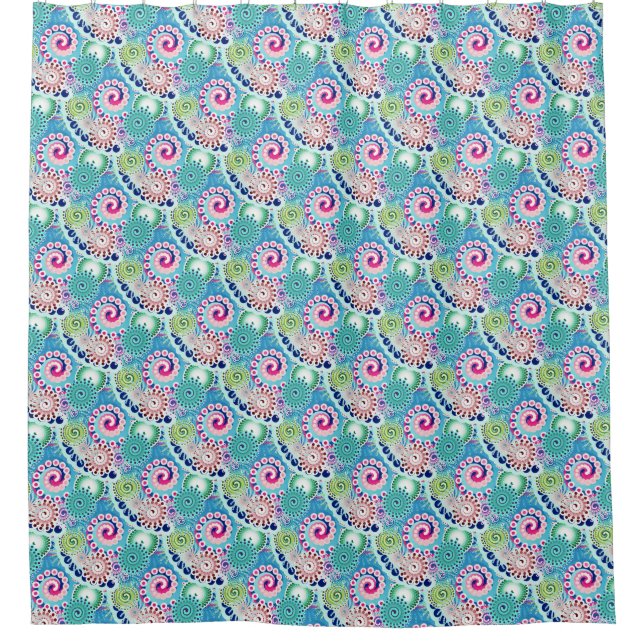 Cortina Para Box Padrão de espiral frontal, turquesa, rosa, multifu (Frente)