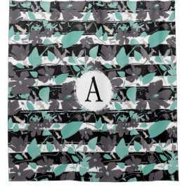 Cortina Para Box Padrão De Faixa Floral Teal De cinza Monograma