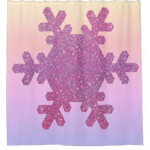 Cortina Para Box Padrão de Floco de Neve Rosa Roxo Brilho Feminino