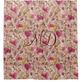 Cortina Para Box Padrão de Flor Botânica Rosa Chic