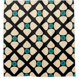 Cortina Para Box Padrão de Flor de Diamante Gráfico Creme Preto T