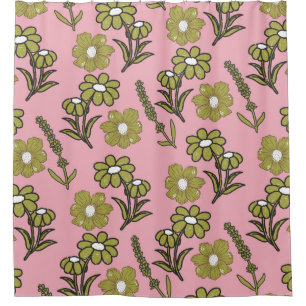 Cortina Para Box Padrão de Flor de Hippie Funky Y2K Retro Rosa Verd