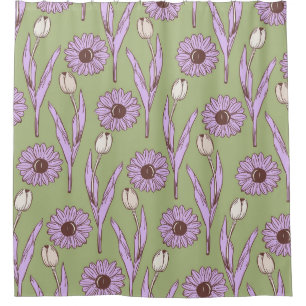 Cortina Para Box Padrão de Flor de Hippie Funky Y2K Retro Roxo Verd